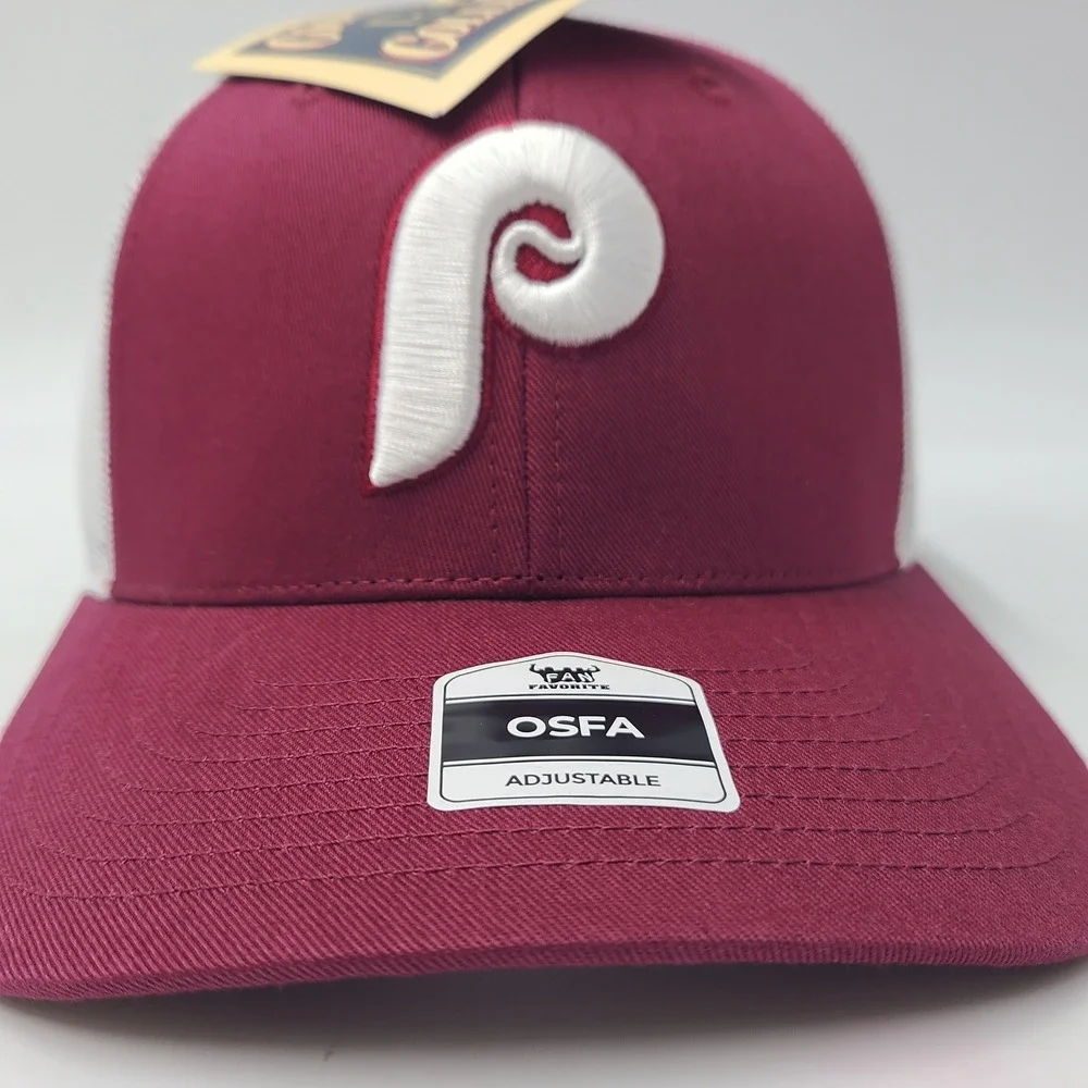 Philadelphia Phillies Hat Snapback Trucker Mesh Fan Favorite Maroon White MLB